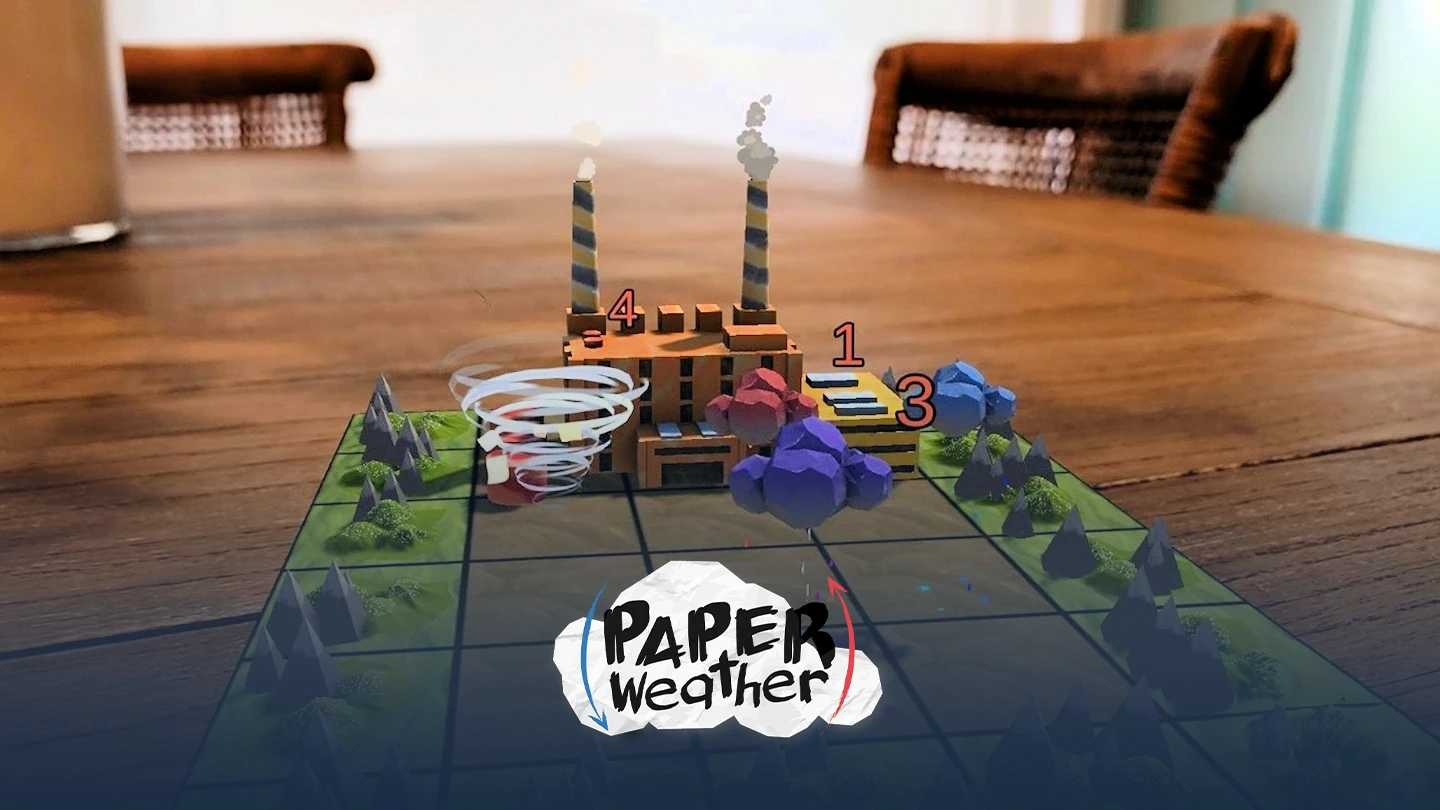 Playing Paper Weather AR on the living room table